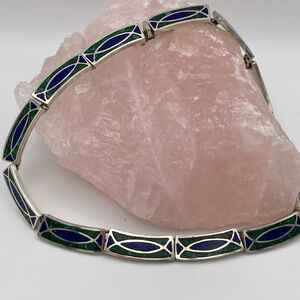 Vintage Sterling Silver Lapis Lazuli & Malachite Inlay Choker Necklace .950